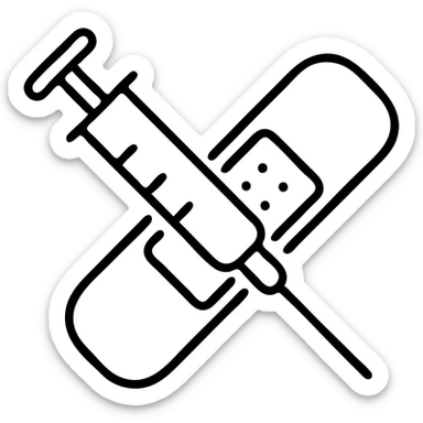 A vaccination icon with a syringe and a bandaid, representing immunization and healthcare sticker