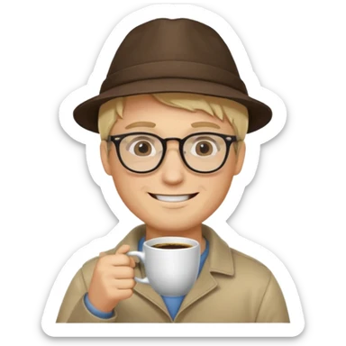 glasses blonde man drink coffe with hat  sticker
