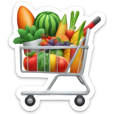 Minimalistic and modern logo for a grocery store 'РакетаМаркет' (Rocket Market). Incorporate a rocket and fresh food elements like fruits or a shopping cart. Use bold, futuristic typography with vibrant colors like green, orange, or red. sticker