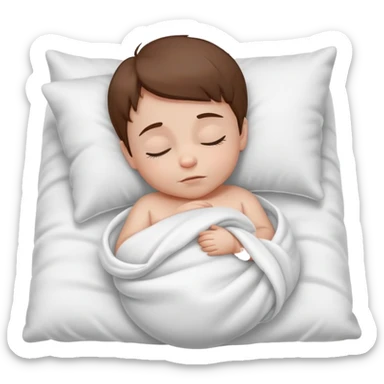 Sleeping Baby bowy with brown hair, white skin, with blanket and pillows sticker