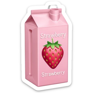 a pastel pink strawberry milk carton with a strawberry pictured on it and it says "strawberry" sticker