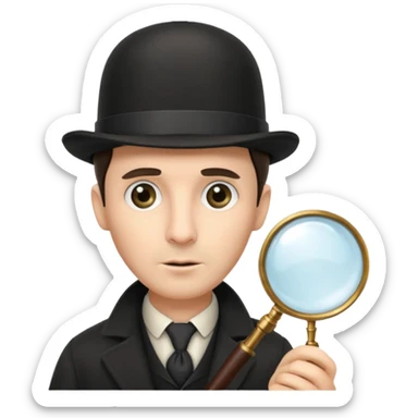 Sherlock Holmes in a bowler hat and with a magnifying glass sticker