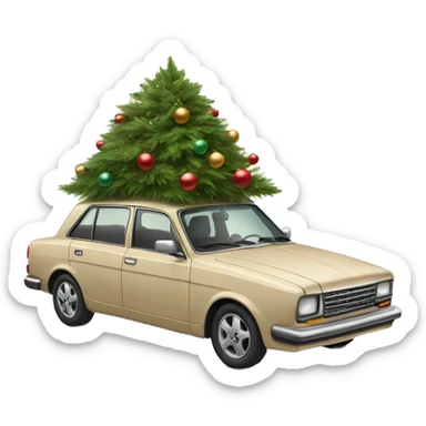 A beige nostalgic car with a christmas tree on the roof sticker