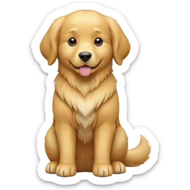 cinematic-[golden retreiver]-realistic-full-body-sitting-emoji,-tail-resting-loosely-beside-its-paws,-head-tilted-dramatically,-sleek-[golden]-fur,-simplified-yet-realistic-focused-features,-highly-detailed,-glowing-with-an-almost-sarcastic-glow sticker