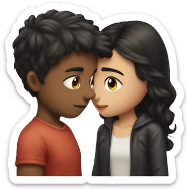 kiss between dark hair well-built boy and dark hair girl sticker
