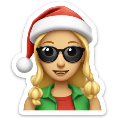 Blonde girl wearing Santa hat with sunglasses on eating pizza sticker
