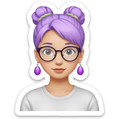 light purple hair girl bun with earrings and glassess sticker