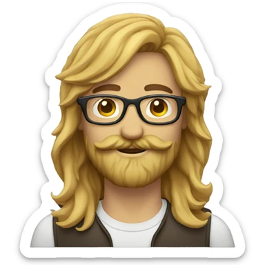 guy with long wavy hair eyeglasses mustache and beard sticker