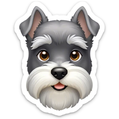 Cinematic Noble Miniature Schnauzer Portrait Emoji, Standing with a proud and stately demeanor, showcasing a sharply defined, salt-and-pepper fur with distinguished eyebrows and a confident, alert expression, simplified yet exquisitely detailed, glowing with a refined, dignified radiance, high shine, exuding intelligence and classic noble charm, soft glowing outline, capturing the essence of a noble Miniature Schnauzer that commands attention with effortless style! sticker