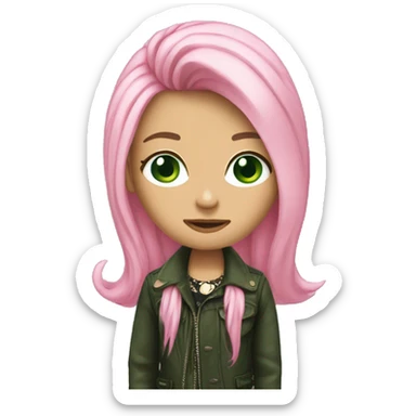 pink-punk-brunet-long-hair-green eyes sticker