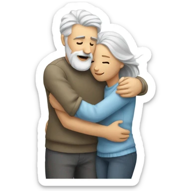 Blonde female friend hug comforting grey haired bearded male friend  sticker