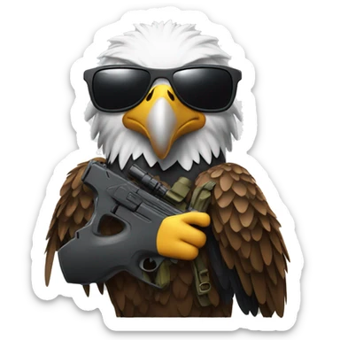 An eagle with a gun in its hand and sunglasses on its eyes sticker