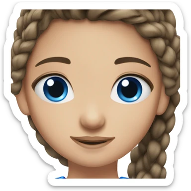 Brunette girl with blue eyes, braided in 2 spikelets and in eyes glitter sticker