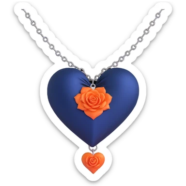 gothic heart, navy blue silk, black rose accent, silver chain sticker