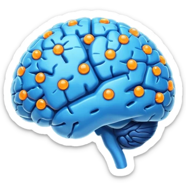 blue digital brain with little orange neurons sticker