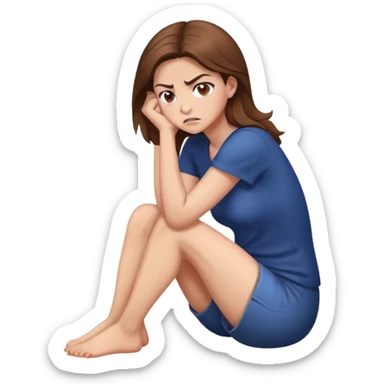 angry woman with brown hair sitting in profile on a floor hugging her knees avoiding conversation  sticker