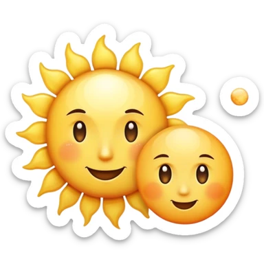 a really bright  big sun and a small moon who shines because of it. the sun is bigger and the moon bright too beside it sticker