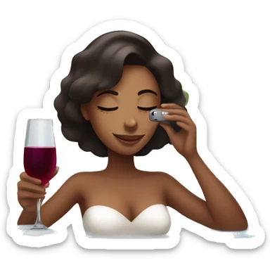 Girl relaxing in spa with iPhone in hand and wine next to her sticker