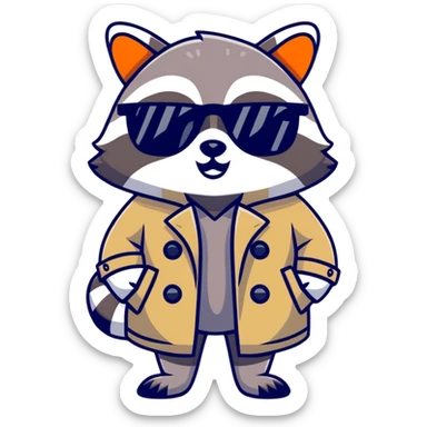 Raccoon in a trench coat and sunglasses holding a big sign saying “Don’t mind me” sticker