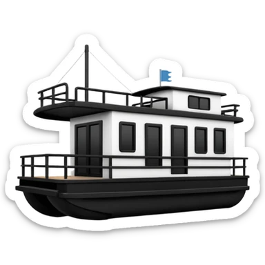 Simple black and white houseboat as basic and small as possible sticker
