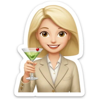 smiling face holding a martini glass, cheerful expression sticker