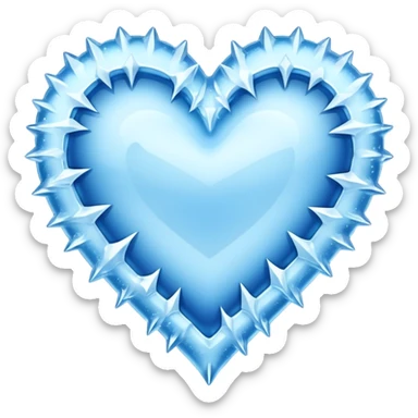 An ice blue heart with frost and jagged ice crystals covering it sticker
