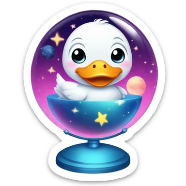 Kawaii colorful baby goose in a space globe sticker
