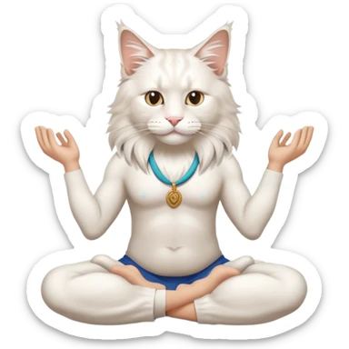 White Maine Coon doing yoga girl sticker