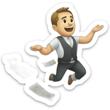 trader wearing a suita lot of money flying arround him  sticker