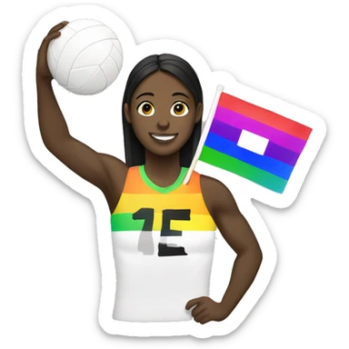 Black volleyball player holding pride flag sticker