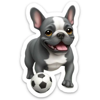 dark gray french bulldog playing soccer sticker