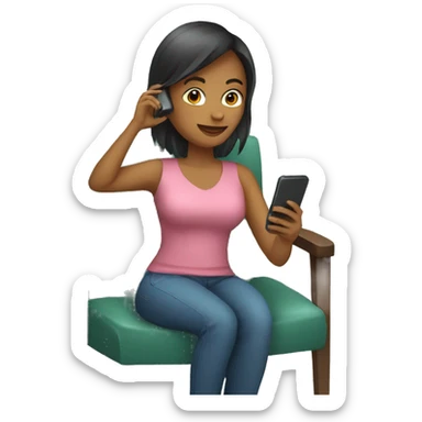 women sitting on chair with phone sticker