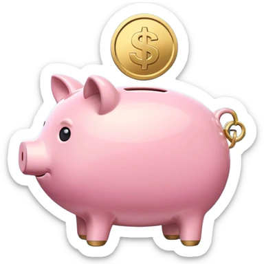 A clean and simple emoji-style icon: A stylized piggy bank with a coin dropping into it from above. Next to or slightly behind the piggy bank, a small shield symbolizing security and protection. Minimal details, rounded shapes, bright flat colors, consistent with standard emoji design. sticker