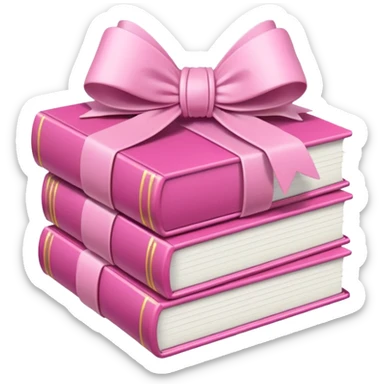 Pink Books stacked up and tied together by a white bow sticker