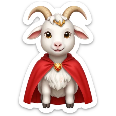 white female goat wearing a read cape sticker