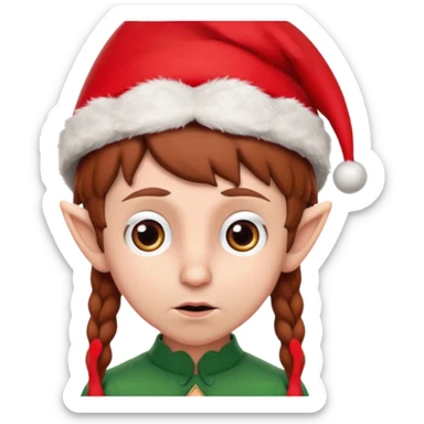 Worried elf on the shelf with red hat and brown hair sticker