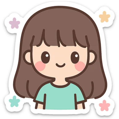 chica morena linda con cabello largo y fleco, kawaii style sticker