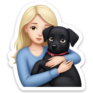Girl cuddling black dog sticker
