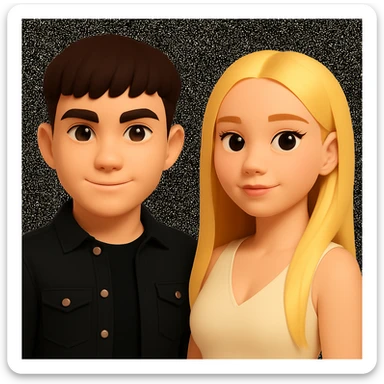 Slightly increase the volume of the upper body of the girl, separate the girl and the boy from each other, and make the skin color the same for both characters. Preserve the cartoonish 3D style in the edit. sticker