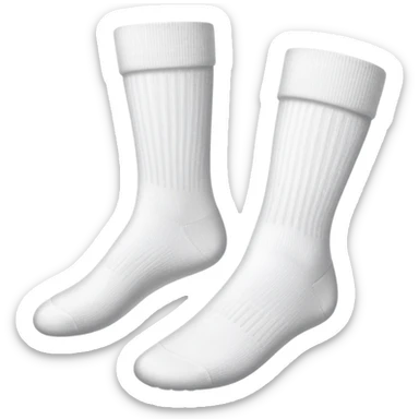 bottom view of two feet wearing white socks, showing soles sticker