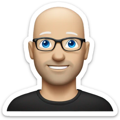 bald white man with blue eyes, stubble, glassses. black clothes sticker