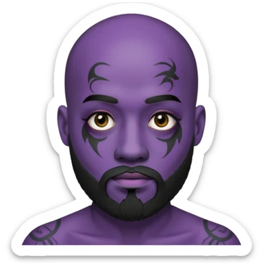 bald purple bearded man with black face tattoo sticker