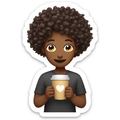 curly hair 3b-3c holding coffee cup sticker