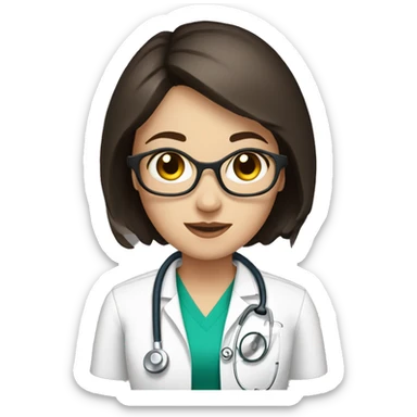 White girl with dark brown short hair with stethoscope sticker