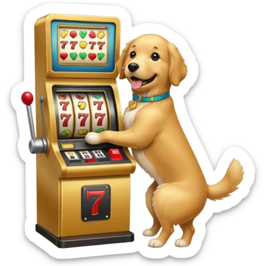 Golden retriever playing a slot machine sticker