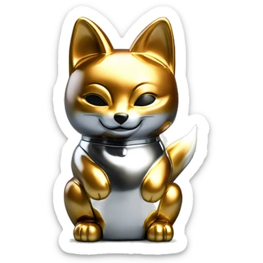 fully chrome fox statue in the form of maneki neko sticker