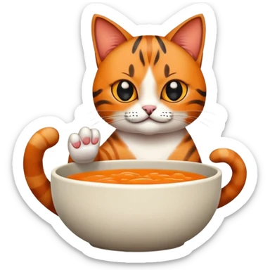 Emoji of a Bengali cat holding its paw on a bowl sticker