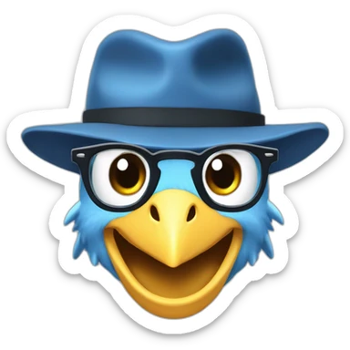 Crazy funny Articuno head with human white teeth and beautiful smile wearing glasses and hat sticker