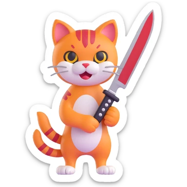 cat paw holding a bloody knife sticker