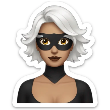 A woman with white hair and cat ears and a black mask around her eyes sticker